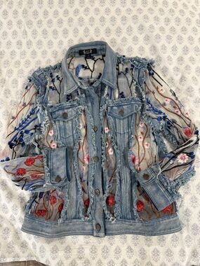 AZI Distressed Embroidered Sheer Denim JEAN Jacket
